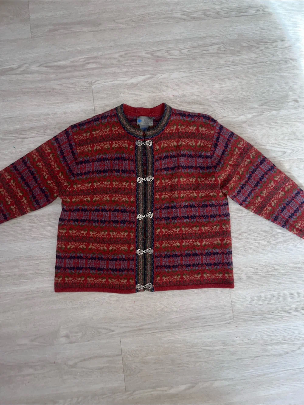 VTG Squaw Valley Cardigan Sweater Women Large Knit Wool Fair Isle Nordic Large